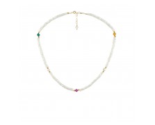 MOTHER OF PEARL NECKLACE WITH 925 GOLD PLATED BEADS AND MULTICOLORED CRYSTALS