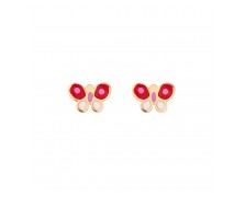 GIRLS RED - WHITE BUTTERFLY EARRINGS SOLID GOLD 14K