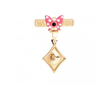 GOLD AMULET K14 WITH CHRISTIAN ICON AND A PINK BUTTERFLIES