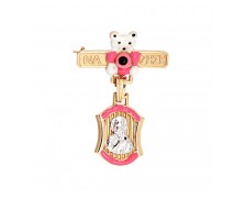 GOLD AMULET K14 WITH A  CHRISTIAN ICON AND A PINK TEDDY BEAR