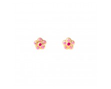 GIRLS' PINK FLOWERS EARRINGS SOLID GOLD 14K