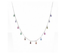 SILVER NECKLACE 925 WITH MULTICOLOURED CRYSTALS