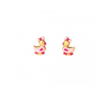 GIRLS' PINK DUCKS EARRINGS SOLID GOLD 14K