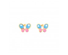 GIRLS PINK - BLUE BUTTERFLY EARRINGS SOLID GOLD 14K