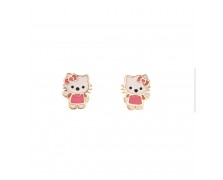 GIRLS PINK CATS EARRINGS SOLID GOLD 14K