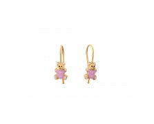 GIRLS DANGLE EARRINGS WITH PINK BEARS - SOLID GOLD 14K